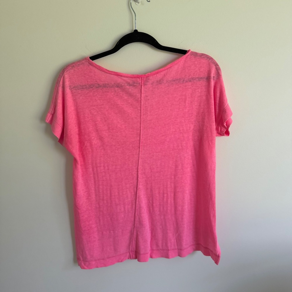 Lilly Pulitzer Etta Short Sleeve Pink 100% Linen Top XS Slub Knit Scoop Neck - Picture 2 of 4